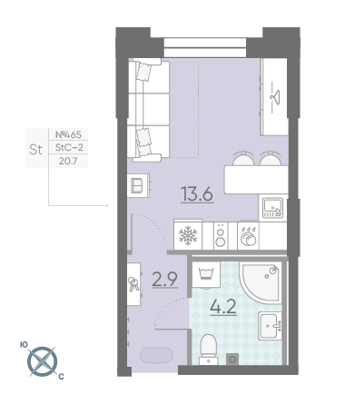 Студия 20.7 м²
