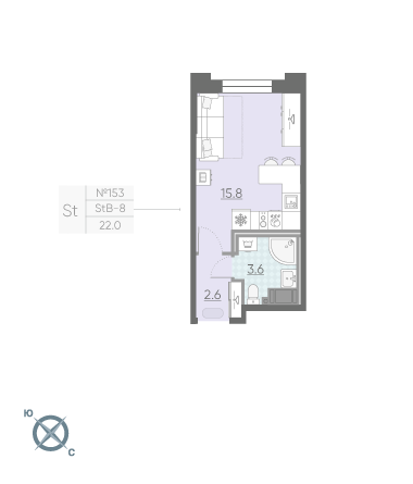 Студия 22 м²