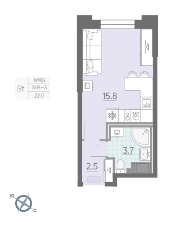 Студия 22 м²