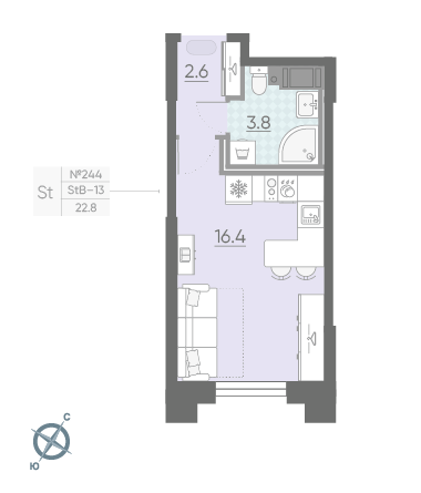 Студия 22.8 м²