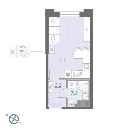 Студия 23 м²