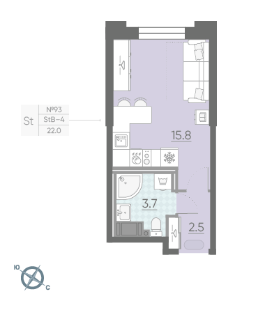 Студия 22 м²