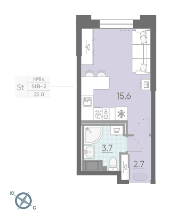 Студия 22 м²