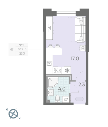 Студия 23.3 м²