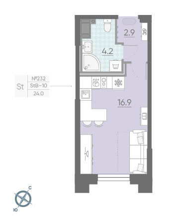 Студия 24 м²