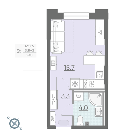 Студия 23 м²
