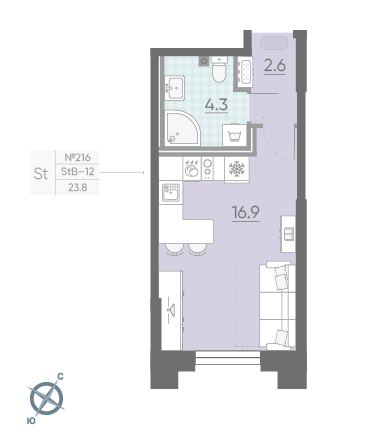 Студия 23.8 м²