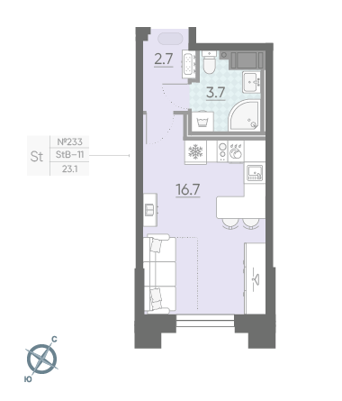 Студия 23.1 м²